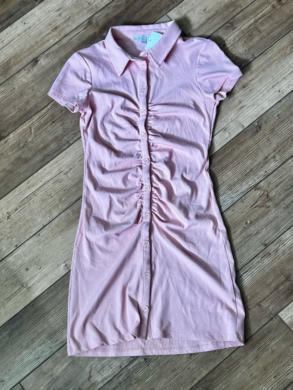 Pink Ruched Collared Dress